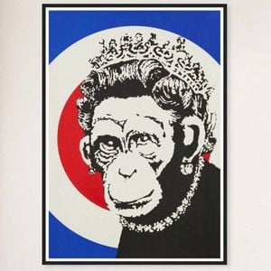 Galrie Banksy Monkey Queen Art Print Iconic 2003 Masterpiece, Black Frame, A0 84 x 119cm (33 x 47inch)