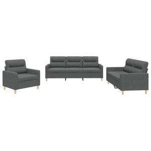 vidaXL Sofa Set with Cushions 2-Seater Sofa Couch 3 Piece Dark Grey Fabric