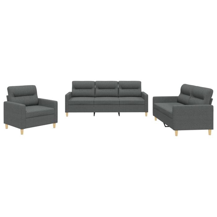 vidaXL Sofa Set with Cushions 2-Seater Sofa Couch 3 Piece Dark Grey Fabric