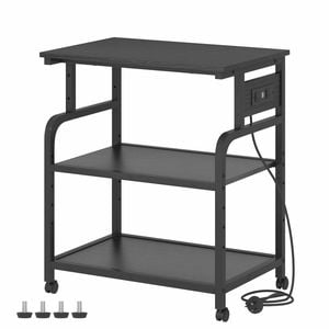 Advwin Large Mobile Printer Stand with Charging Station and Height Adjustable shelfs, Black