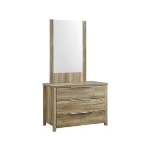 Dresser with 3 Storage Drawers in Natural Wood like MDF in Oak Colour with Mirror