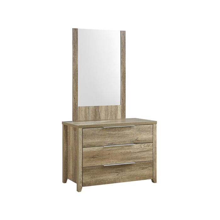 Dresser with 3 Storage Drawers in Natural Wood like MDF in Oak Colour with Mirror