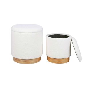 P&P White Sherpa Storage Ottoman Wooden Base Soft Seat Footstool Organizer