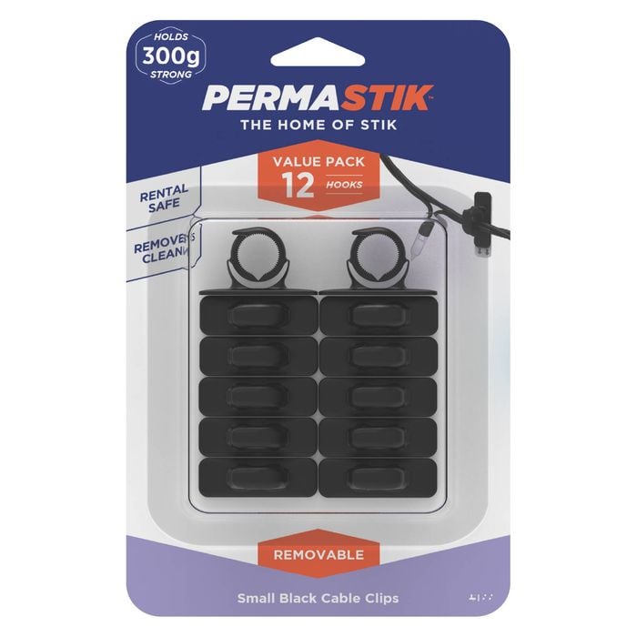 Permastik Small Black Cable Clips - 12 Pack