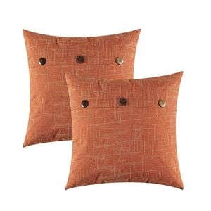 Catzon 2 Pcs Decorative Linen Throw Pillow Covers Triple Button for Sofa Bed-Orange