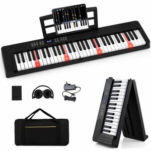 Costway 61-Key Kid Electronic Keyboard Foldable Piano Music Toy Black
