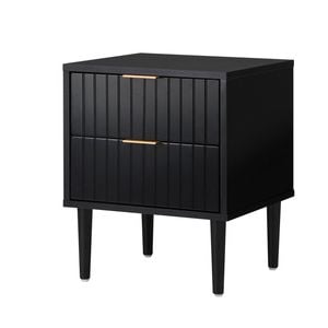 Oikiture Bedside Table 2 Drawers Side Storage Cabinet Metal Handle Black