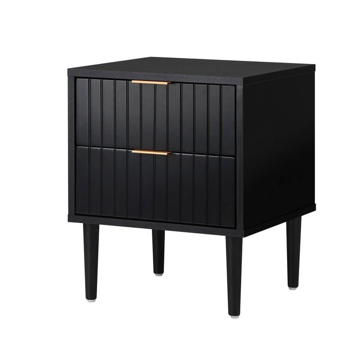 Oikiture Bedside Table 2 Drawers Side Storage Cabinet Metal Handle Black
