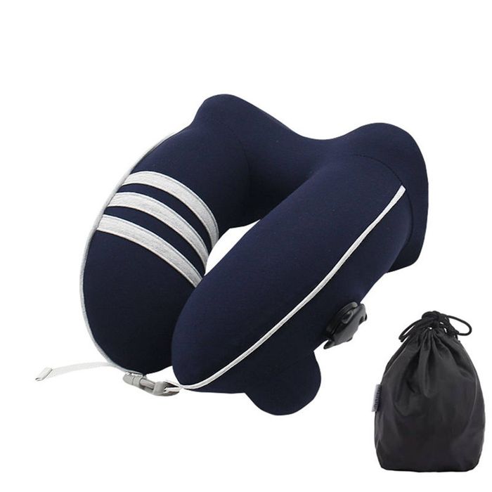 Catzon Inflatable Travel Neck Pillow Washable with Bag for Kids-Dark Blue