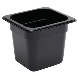 Vogue Food Pan Container Black Polycarbonate Gn 1/6 150mm Commercial Kitchen Storage