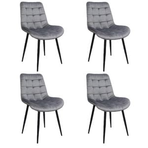 Bribrion Dining Chairs Set Of 4 Grid Quilted Square Tufted Grey