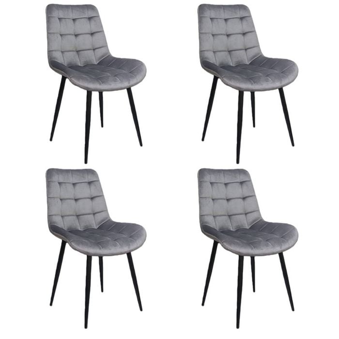 Bribrion Dining Chairs Set Of 4 Grid Quilted Square Tufted Grey