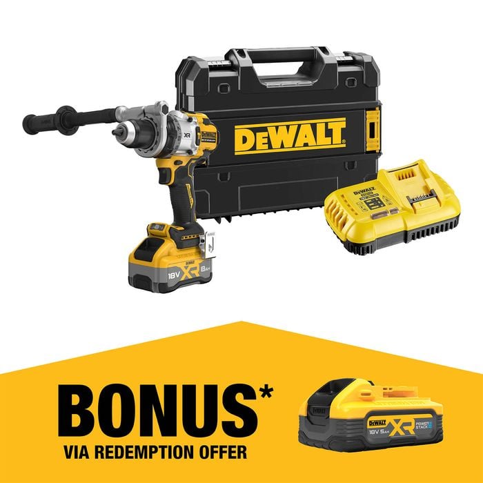 DeWALT 18V XR Premium 3 Speed Hammer Drill Driver 8.0Ah Kit DCD1007WW1T-XE