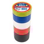 DETA 20m 18mm Assorted Flame Retardant PVC Tape - 10 Pack