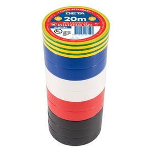 DETA 20m 18mm Assorted Flame Retardant PVC Tape - 10 Pack