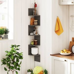 Costway 5-tier Corner Shelf Floating Bookshelf Wall Mounted Rack Grey