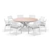 Tuscany 1.8m Aluminium And Teak Dining Table White With 8 Kansas Chairs & Textured Olefin Grey Cushions