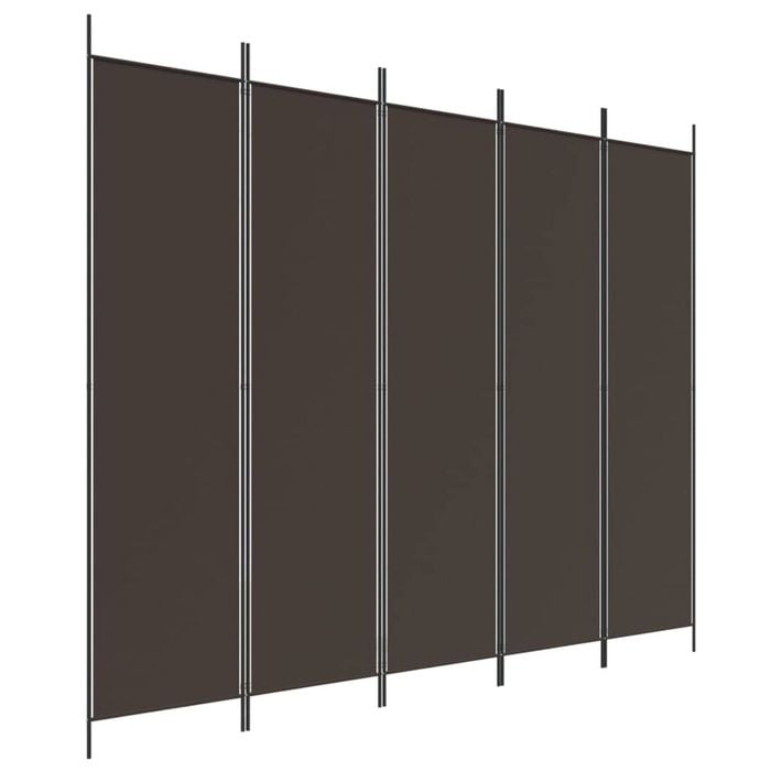 vidaXL 5-Panel Room Divider Brown Fabric Privacy Screen Room Separator Folding