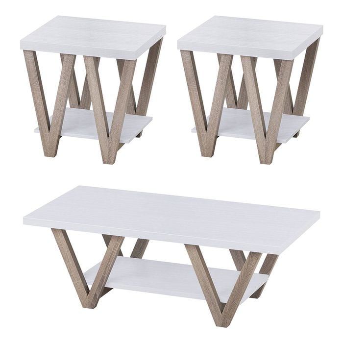 Familand 3 Piece Wooden 120cm Coffee Table Set with Small Side Table in White