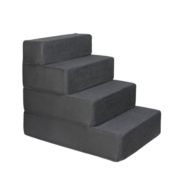Pawz Dog Ramp 4 Steps High-Density Foam Climbing Aid for Bed and Couch Grey
