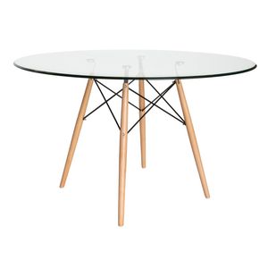 SK Designer Living | Replica Eames Eiffel Round Glass Dining Table | 120cm - Natural