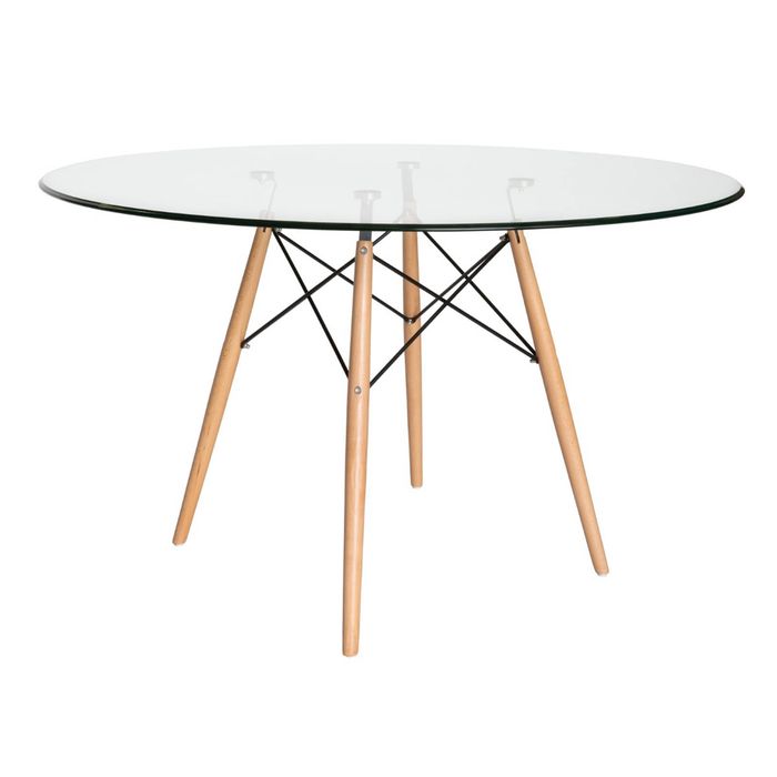 SK Designer Living | Replica Eames Eiffel Round Glass Dining Table | 120cm - Natural