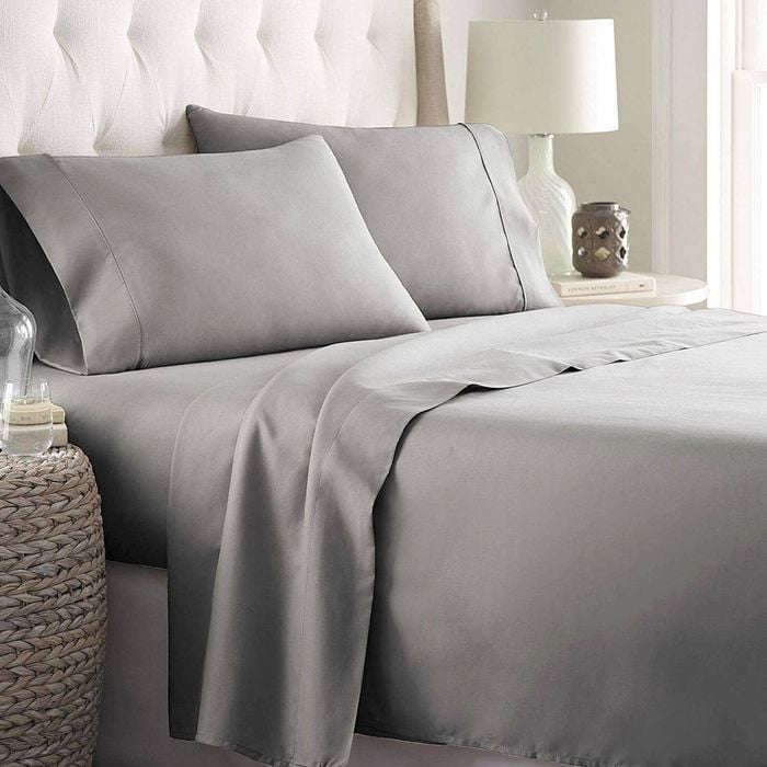 2000TC Ultra-Soft AU Size 4 Pieces Flat Fitted Bed Sheet Set, Silver Gray