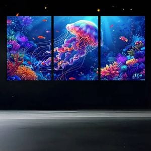 3pcs Marine Life Jellyfish and Coral Reef  Print 100% Australian Made 3 x 40x60cm (Metal Print)
