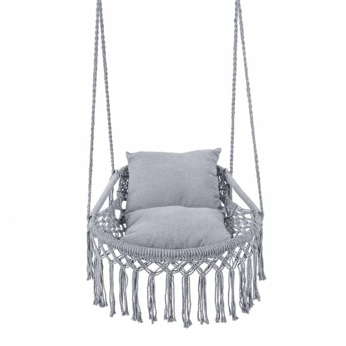Costway Macrame Swing Chair Boho Hammock 2 Removable Cushion Grey