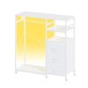 Ufurniture Chest of 3 Drawers with Hanging Rack and LED Lights Charging Station Garment Coat Hanging Rail  White