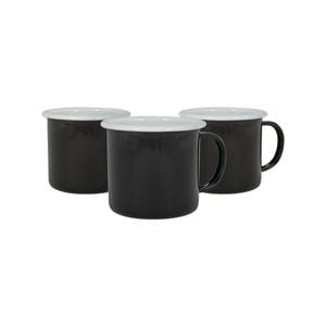 Argon Tableware 375ml Enamel Camping Mugs - Set Of 12 Black Coffee & Tea Mugs Lightweight Metal Steel Rustic Style Drinking Cups