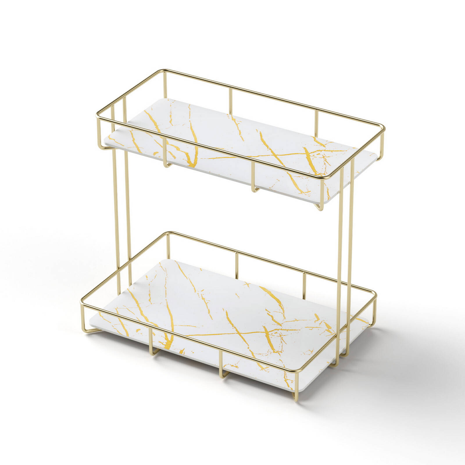 Artiss Bathroom Storage Rack 2 Tier Corner Organiser Gold Marble Look product image