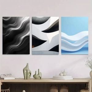 3pcs Black & White Geometric Modern Abstract  Print 100% Australian Made 3 x 40x60cm (Metal Print)