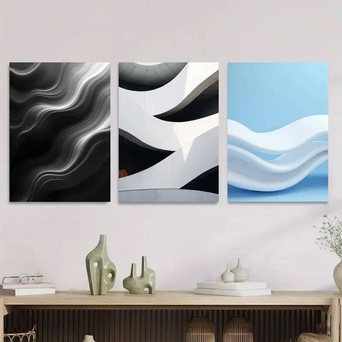 3pcs Black & White Geometric Modern Abstract  Print 100% Australian Made 3 x 40x60cm (Metal Print)