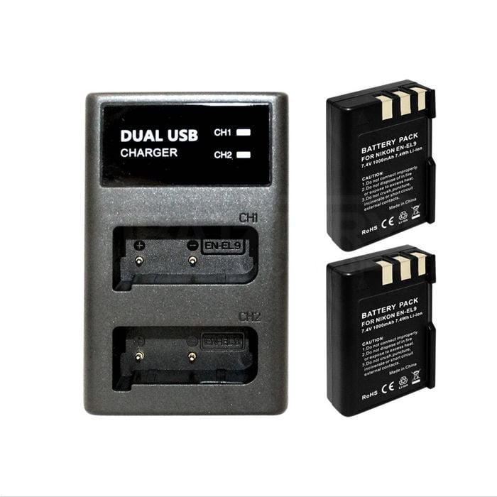 2x Battery and Charger for Nikon D40 D60 D3000 D5000 EN-EL9 EN-EL9a EN-EL9E Camera Camcorder