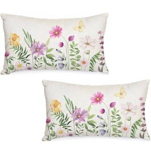 Catzon 2 Pcs Summer Lumbar Pillow Covers Linen Pillowcase for Home Decor-Set 39