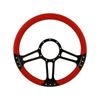 Cal Custom 14" Boost Black Anodised Billet Aluminium 9 Bolt Steering Wheel Red Leather Full-Wrap