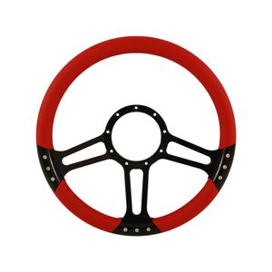 Cal Custom 14" Boost Black Anodised Billet Aluminium 9 Bolt Steering Wheel Red Leather Full-Wrap