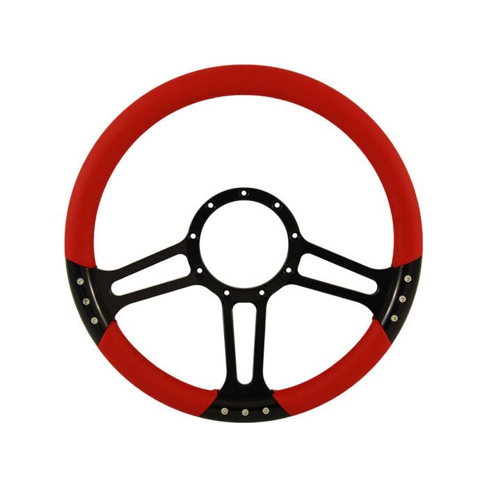 Cal Custom 14" Boost Black Anodised Billet Aluminium 9 Bolt Steering Wheel Red Leather Full-Wrap