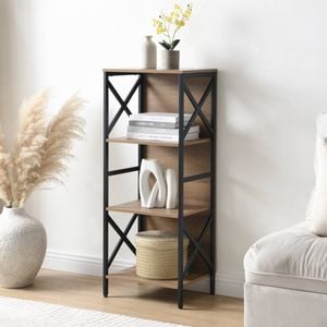 Homfurn 4 Tier Industrial Bookcase With Metal Frame And Backboard,narrow White Book Shelf,book Case For Small Spaces