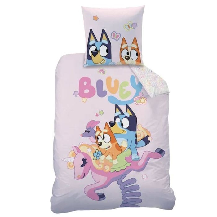 Bluey Colourful Unicorn Play Kids Cotton Quilt Cover Set - Single Bed Size