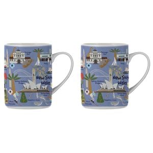 2PK Ashdene Land Down Under NSW Bone China Drinking Mug Blue 370ml