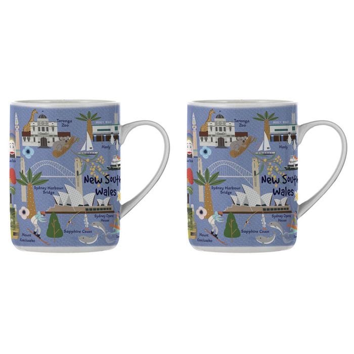 2PK Ashdene Land Down Under NSW Bone China Drinking Mug Blue 370ml