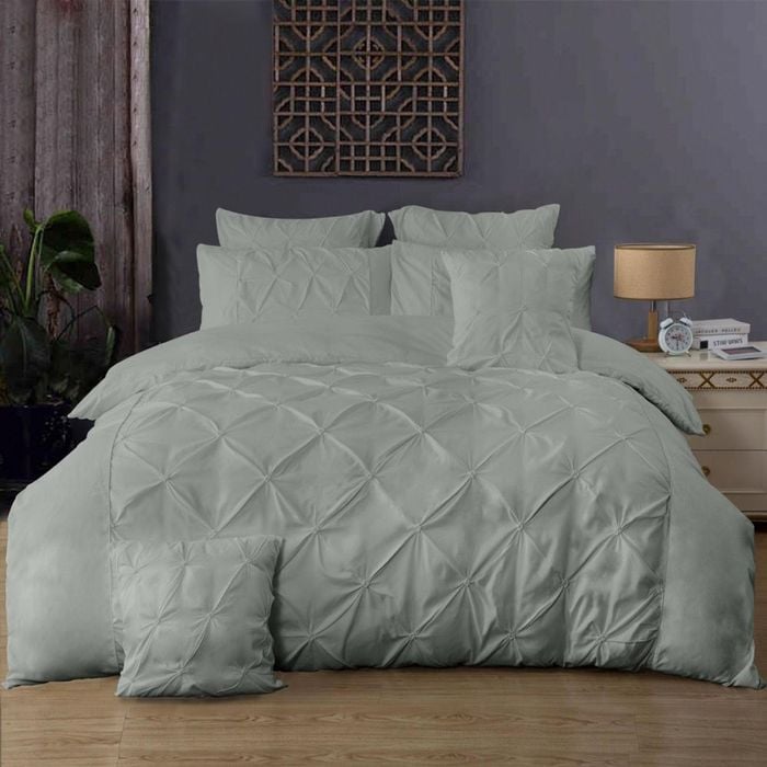 Fabric Fantastic Diamond Pintuck King Size Grey Quilt/doona/duvet Cover Set