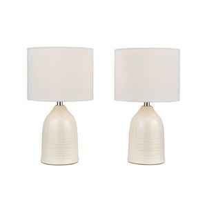 Tsai Bloom Table Lamp Set Of 2, Handmade Ceramic With Linen Shade – Ivory