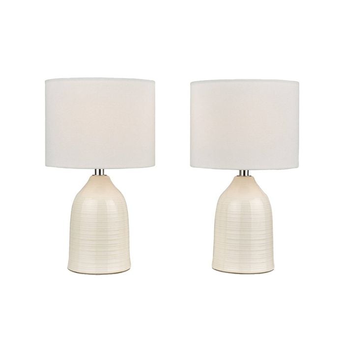 Tsai Bloom Table Lamp Set Of 2, Handmade Ceramic With Linen Shade – Ivory