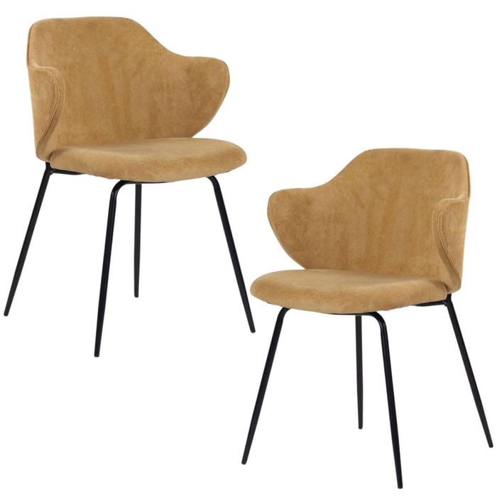 Set of 2 Dining Chairs Corduroy Cord Fabric with Metal Legs in Mustard Yellow - Mustard Yellow | Dining Chair