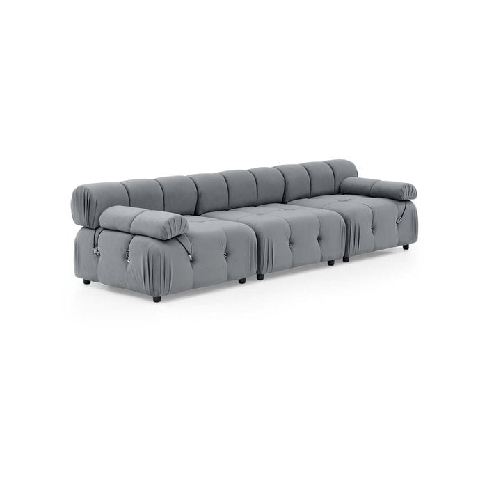 Foret 3 Seater Sofa Modular Arm Tufted Velvet Lounge Couch Chaise Light Grey