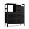 Ufurniture 5 Drawers Dresser with Open Shelf Storage Side Hooks & Adjustable Feet Black