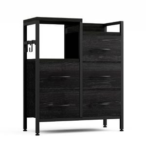 Ufurniture 5 Drawers Dresser with Open Shelf Storage Side Hooks & Adjustable Feet Black